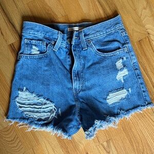 Levi's Blue Distressed Jean Shorts